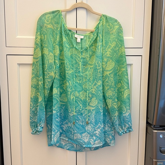 Charter Club Teal and Lime Paisley Top - Picture 1 of 2